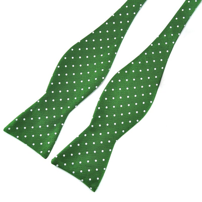 PenSee Mens Self Bow Tie Green and White Polka Dot Silk Bow Ties - Image 4